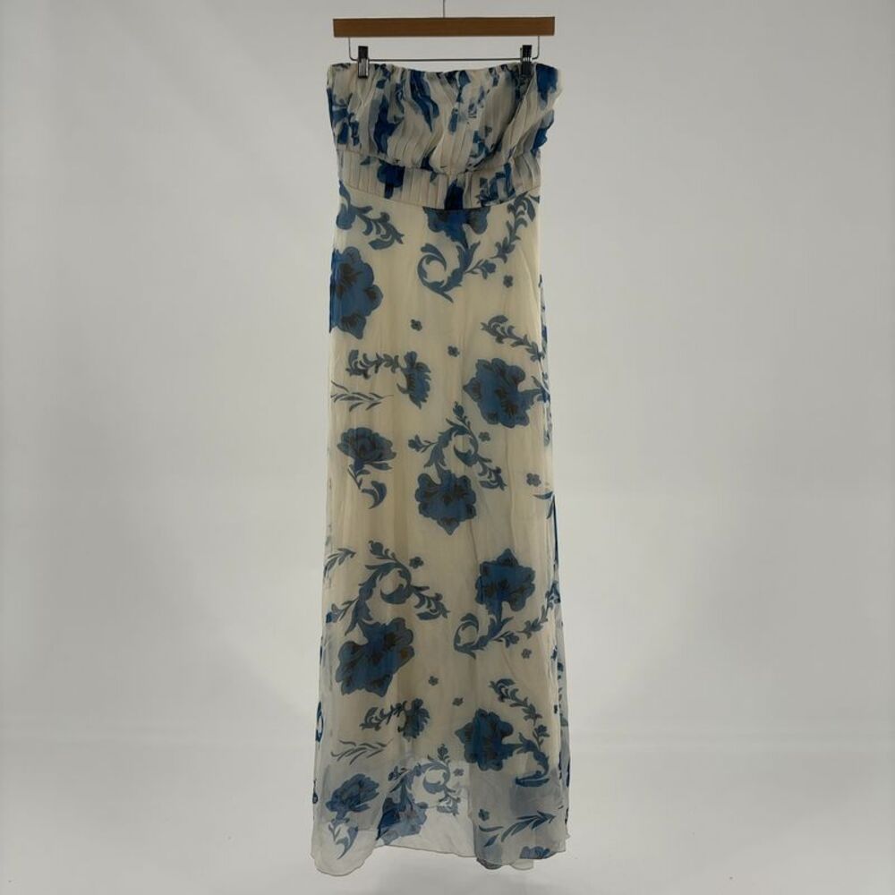 Linda Charm Maxi Dress Strapless Blue and White Floral